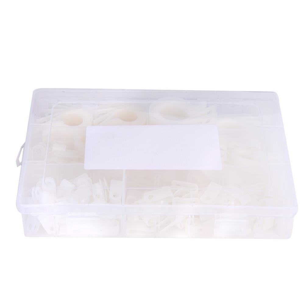 200 szt. Plastikowe Nylonowe Klamry Kablowe Typ R Typ P Klipsy do Przewodów Mocowania Pudełko Asortymentowe(Biały )