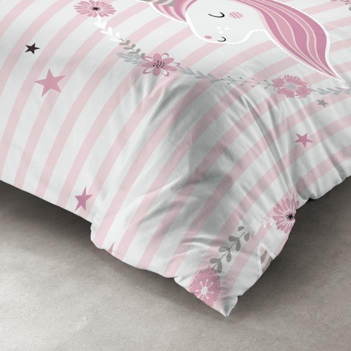 Housse de couette + Taie - Rina petite licorne - 140 x 200 cm - 100% Coton - Lavage 40°