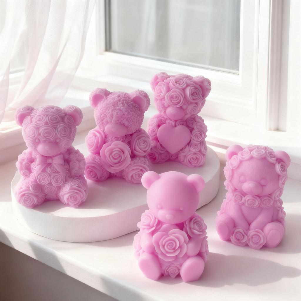 Rose Bear Silicone Mold Valentine Candle Wax Mold DIY Aromatherapy Plaster Diffuser Stone Craft Gift