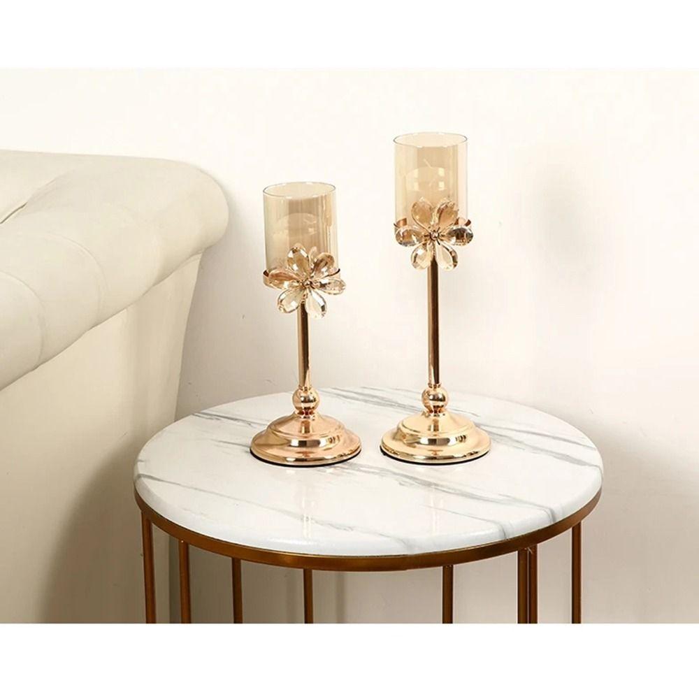 Anti-slip Petal Glass Candlestick Crystal Romantic Candles Stand Bedroom