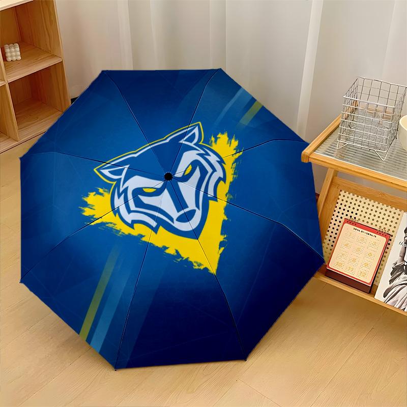 Warrington Wolves Print Auto 8?Ribs Folding Umbrella Wind Resistant Lightweight Automatic Umbrella For Daily Travel