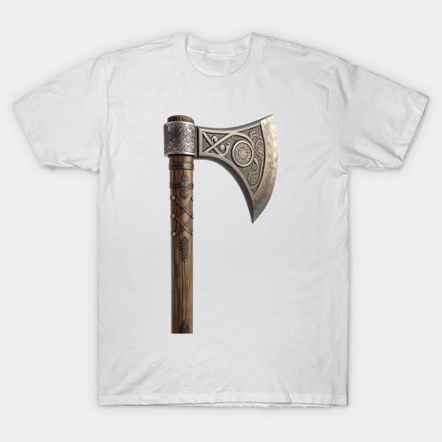 Мужская черная футболка с принтом Норвежское наследие: Хлопковая футболка с принтом-трансфером (без вырезания) с искусно выгравированным скандинавским боевым топором 3XL белый