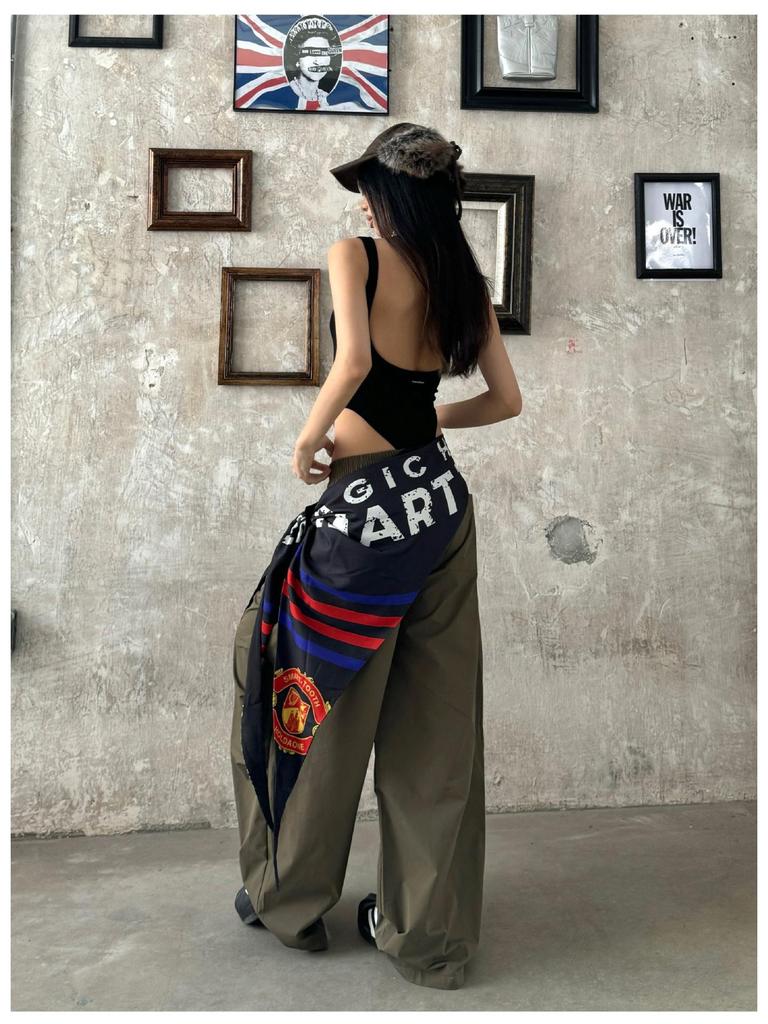 Dámský Hip Hop Odnímatelný Zadní Panel Kombinéza - Národní Trend Podlahová Délka Široké Kalhoty