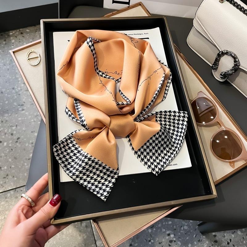 Satin high-end tied hair long silk scarf headband elegant and simple versatile hair band headband streamer hair accessories women's tied bag