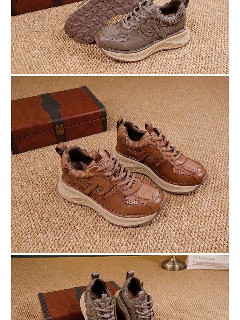 Guangzhou Huigu 2025 Autumn/Winter Women's Retro Thick Sole Cowhide Sports Shoes