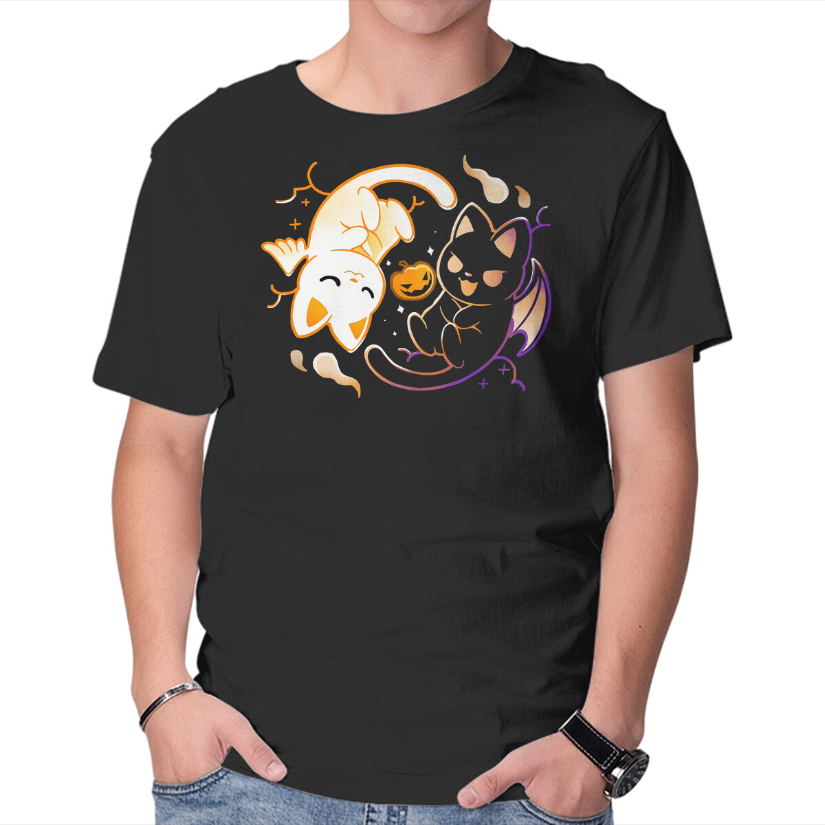 Unisex Crew Neck T-Shirt Spooky Kittens Graphic Short Sleeve Casual Tee XXXXL