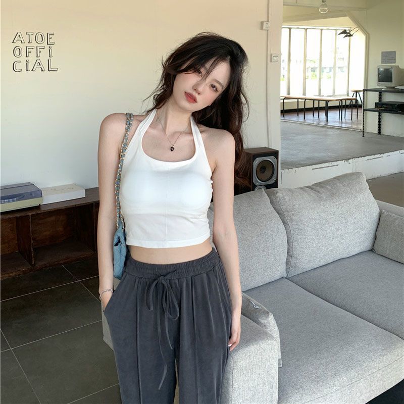 Závěsný krční popruh Malý tílko pro dámské spodní prádlo Nošení Sexy a krásné Černé a bílé Bez ramínek Krátký letní styl s hrudní vycpávkou