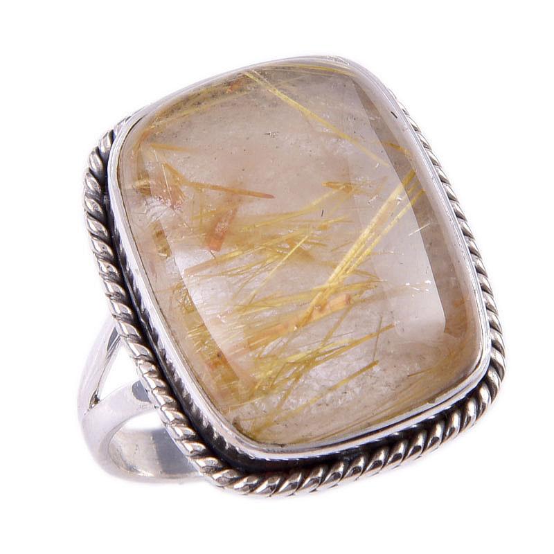 Natürlicher goldener Rutil Edelstein 925 Sterling Silber Schmuck Ring S.8 U5s48