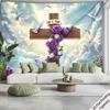 Purple rose and white dove cross Digital printing polyester wall tapestry suitable for use in living rooms offices bars party