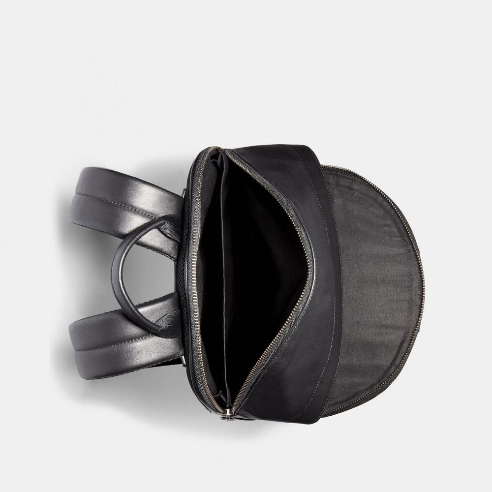 Coach West Backpack In Signature Canvas With Varsity Stripe gunmetal charcoal denim chalk