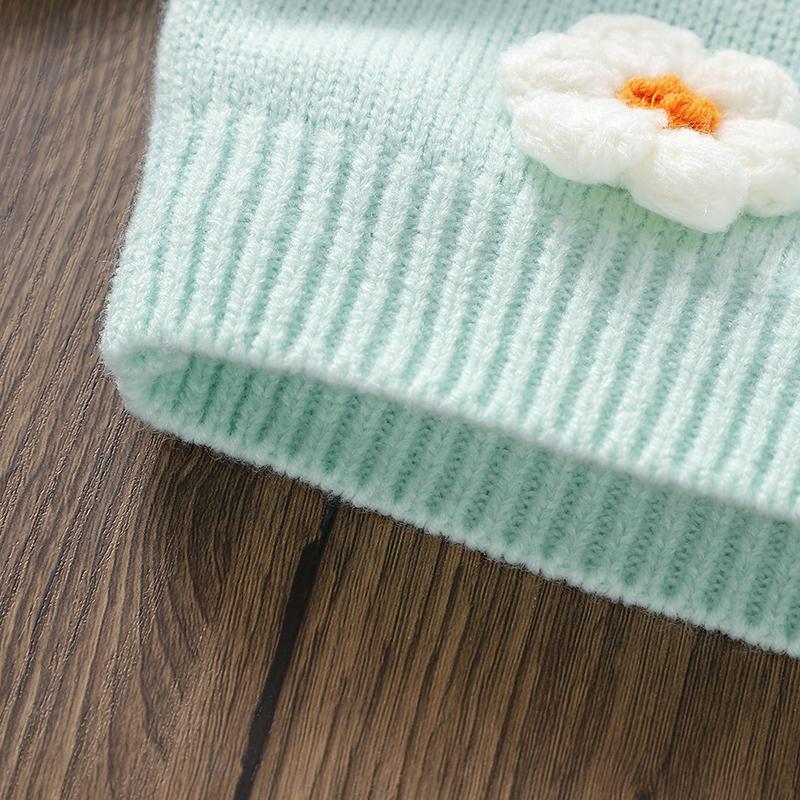 Sweet Long Sleeve V-neck Single Breasted Baby Girls Spring & Fall Coat Knitted Acrylic Babies Cardigan For 6-36 Months Newborn