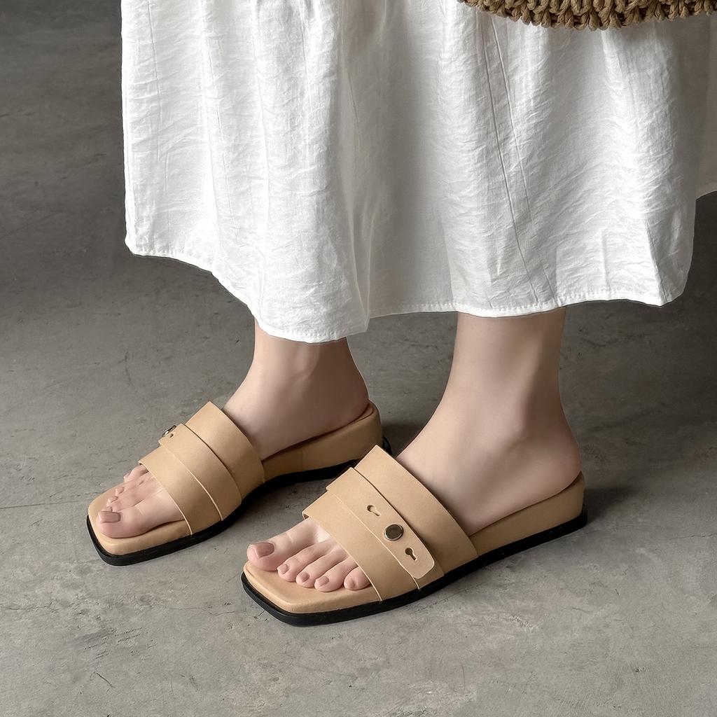 Krazing Pot Mules Fashion Sheep Skin Thick Heels Peep Toe Flip Flop Summer Size 42 Preppy Style Women Sandals