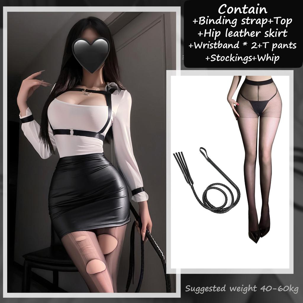 Sexy Secretary Office Lady OL Teacher Uniform Sheer Mesh Shirt Skirt Strap Outfit Cosplay Costume Temptation Exotic Mini Dress