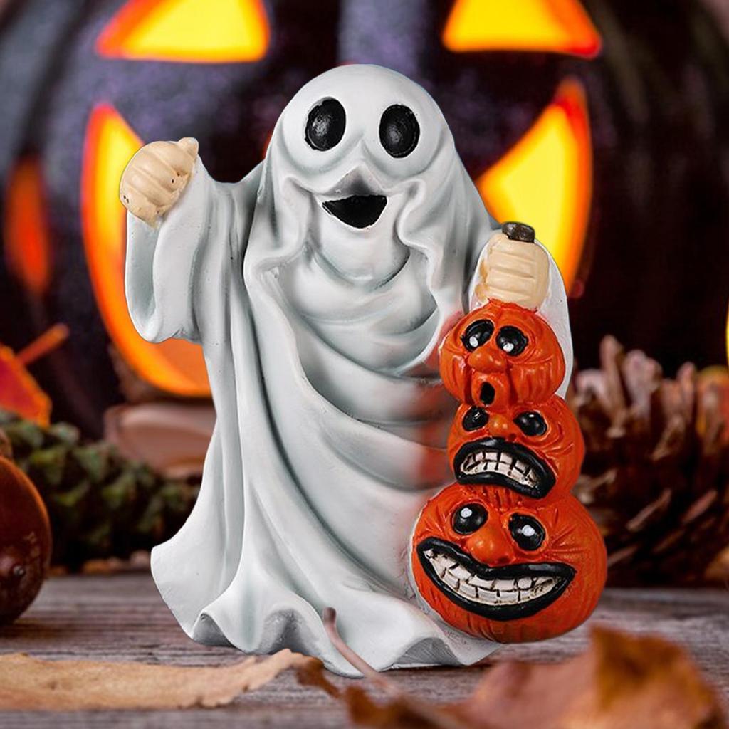Resin Ghosts With Pumpkins Figurines Spooky Halloween Resin Pumpkins Statue Garden Sculptures For Haunted House School Classroom