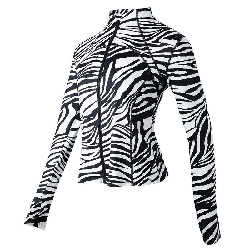 

Женская флисовая куртка для йоги с зебровым принтом, приталенная, с длинным рукавом, легкая, идеально подходит для бега, пеших прогулок, фитнеса весной и осенью. XL