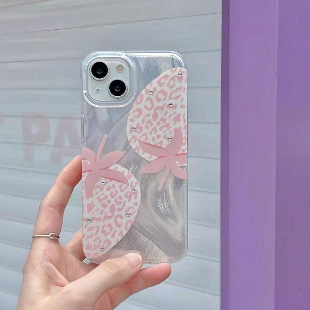 Colorful Butterfly Feather Phone Case For iPhone 15 14 13 12 11 Plus Pro Max Cartoon Strawberry Pattern Phone Case