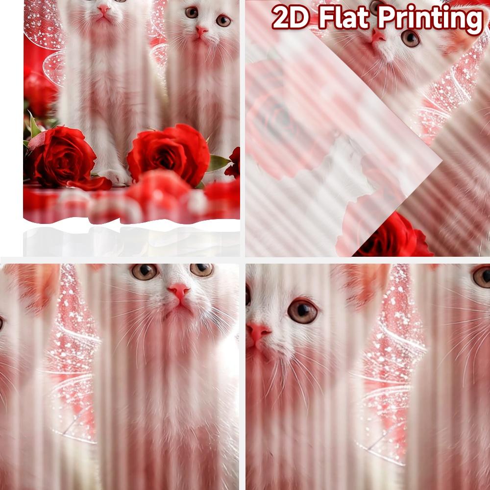 2D Flat Printing 2pcs Curtains Cute White Kittens Red Roses Digital Printed Polyester Drapes Family Party Decoration Use for