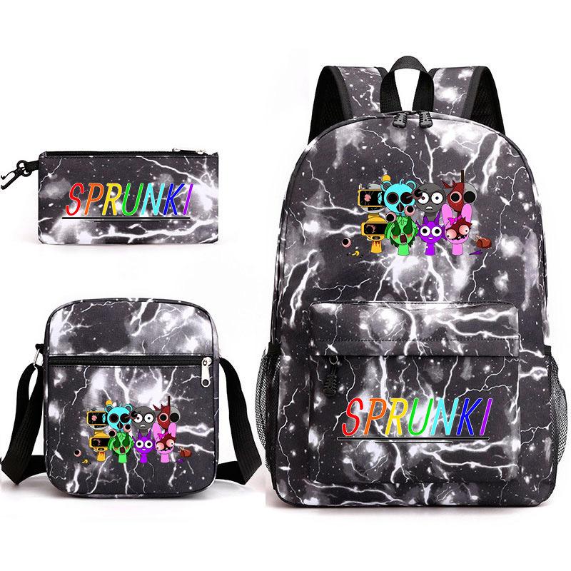 New rhythm box Sprunki music game schoolbag backpack pencil bag three-piece set student heat transfer backpack