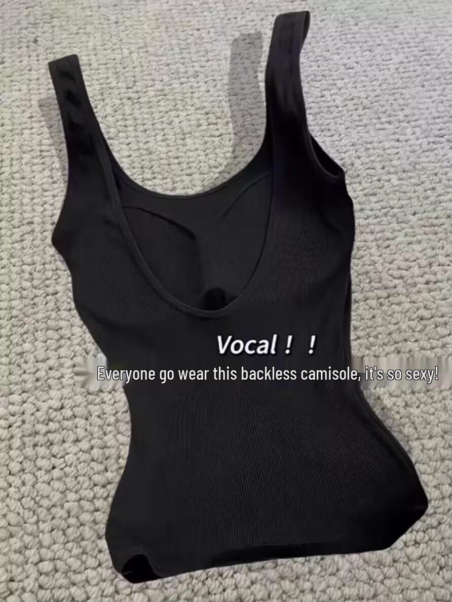 Spicy Girl Sexy Deep U Backless Spaghetti Strap Tank Top with Chest Pads One Size (40-60 kg)