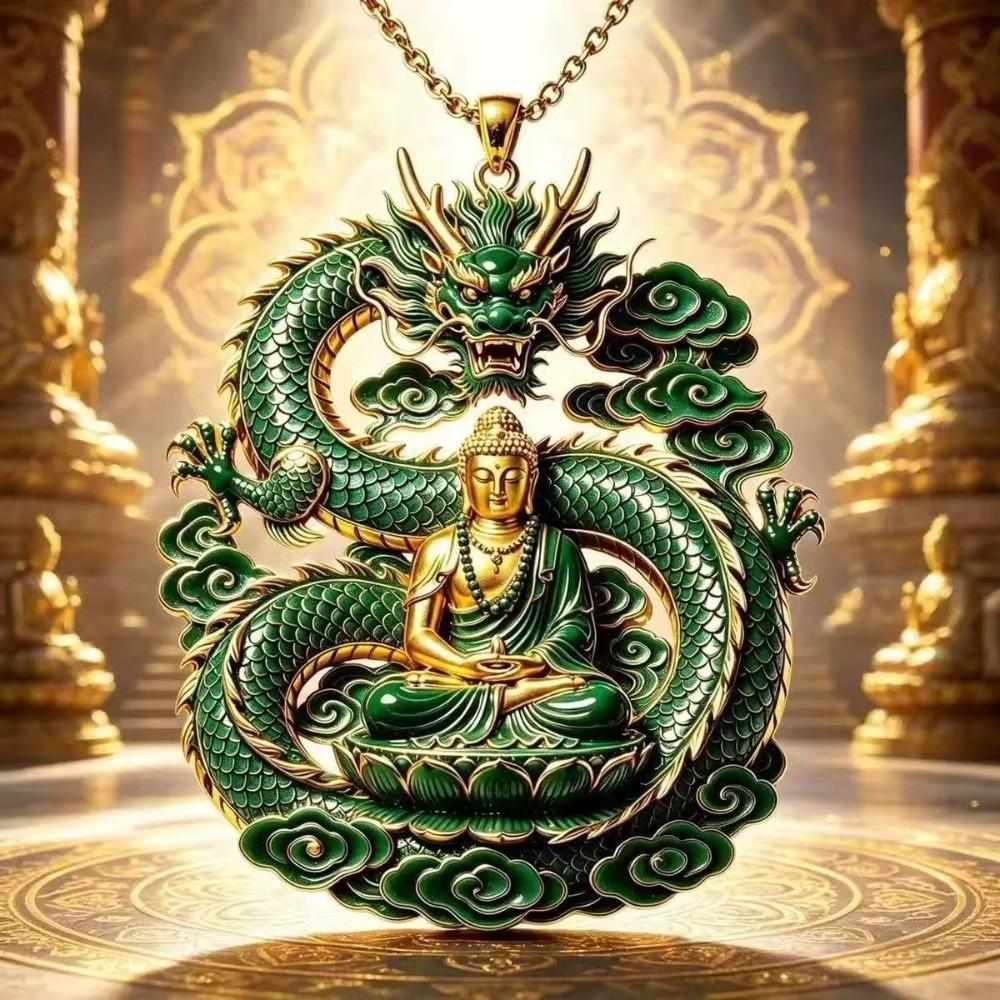 Carved Dragon Pendant Necklace Lotus Flower Lucky Amulet Dragon Pendant Traditional Chinese