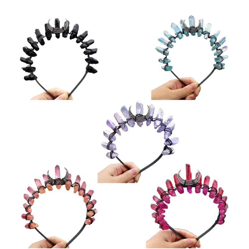 Quartz Crystal Crown Handmade for Head Hoop Luxury for Head Accessory Gothic Baroque Vintage Headwear for Parties Festiv