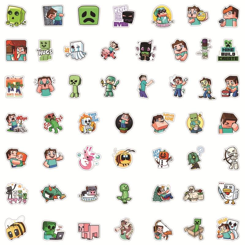 Stickers 50pcs Minecraft Waterproof Adhesive Reusable Refrigerator Case Decor