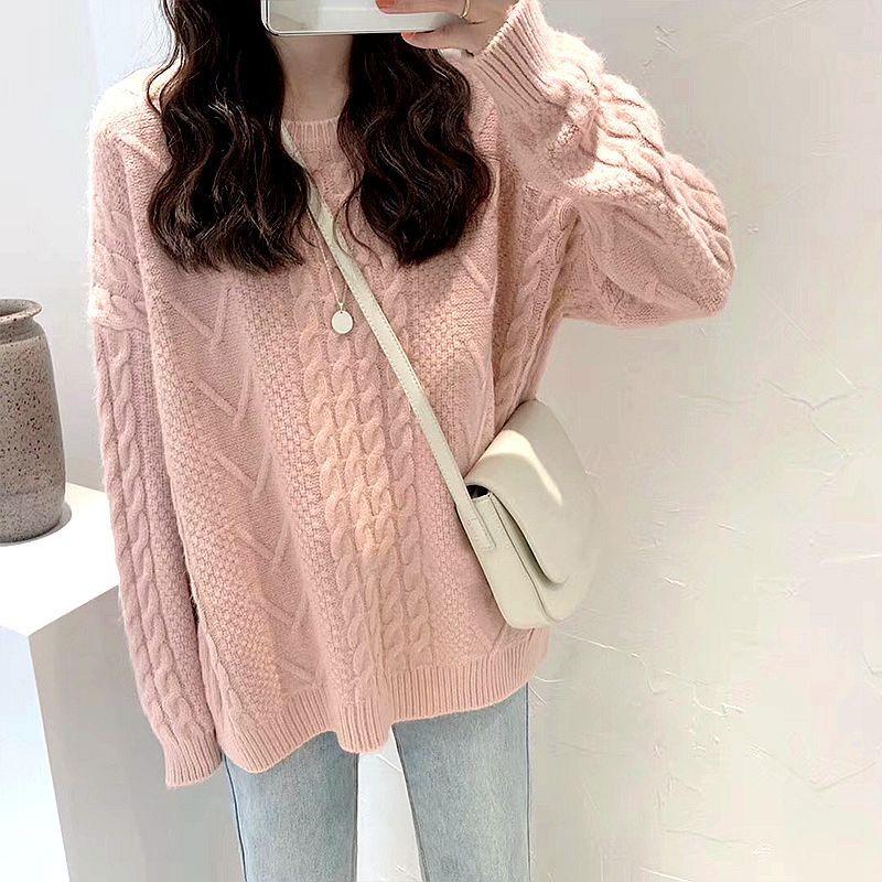 Thickened soft waxy gentle sweater women's autumn and winter top loose retro lazy twist bottomed knitted sweater jacket