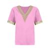 Women's Fashion Solid Color Loose T-shirt Lace Lace Short Sleeve Chiffon Top