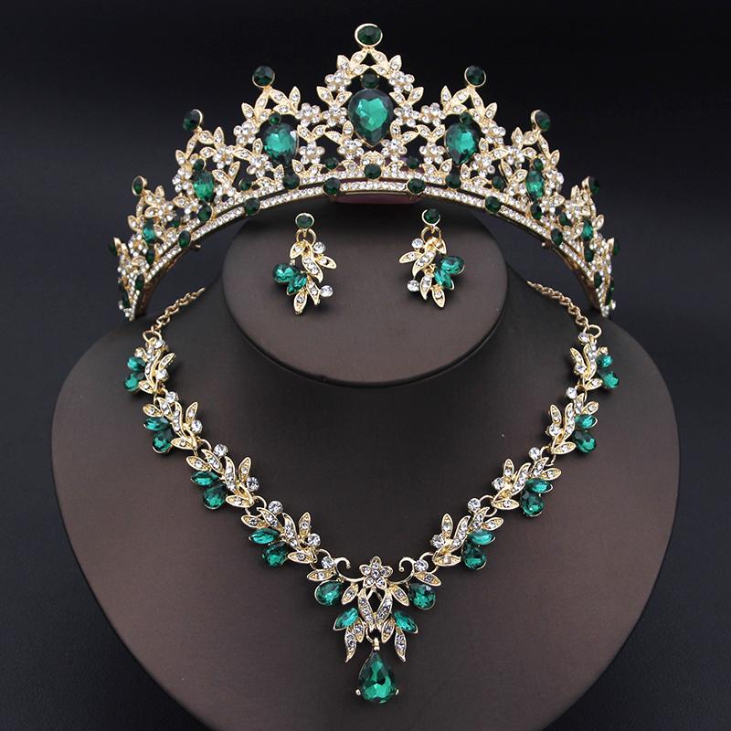 Princess Crown Jewelry Sets for Women Tiaras Wedding Necklace Earrings Sets Girls Party Prom Costume Jewelry Set