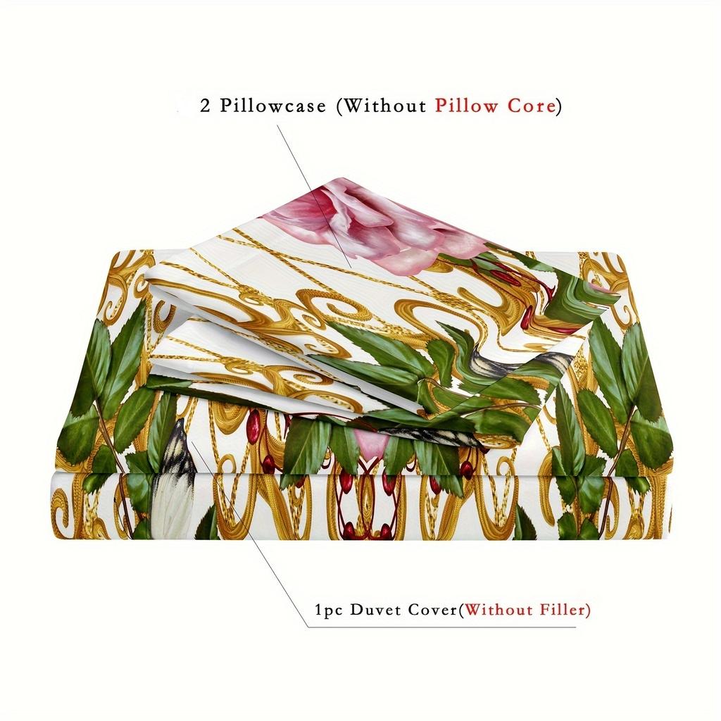 3pcs Luxury Style Floral Pattern Bedding Set Soft Comfortable Bedding Set For Home Bedroom Hotel 1 Duvet Cover & 2 Pillowcases