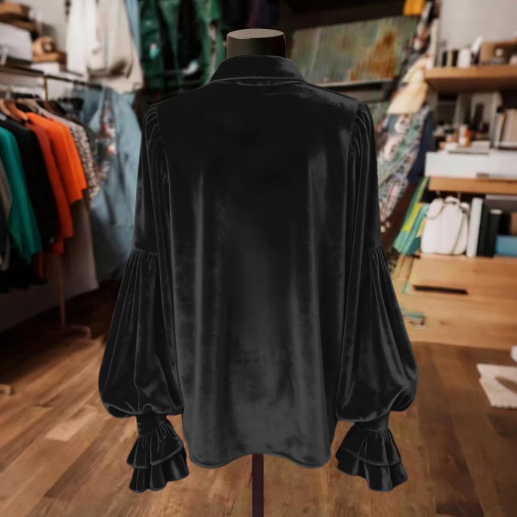 Women's Fashionable Casual Gold Velvet Button-down Shirt Long Sleeve