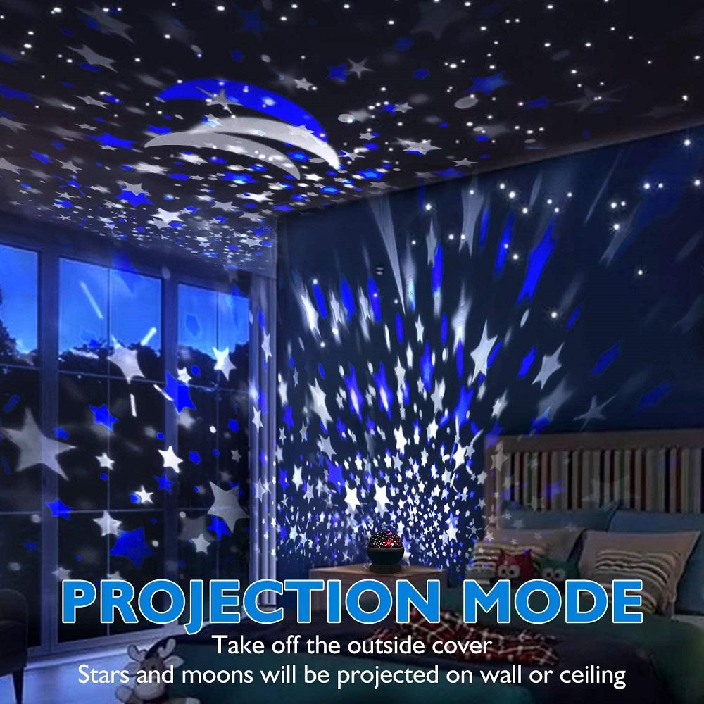 Kids Night Light 360 Degree Rotation LED Star Moon Nebula Projector USB Charging