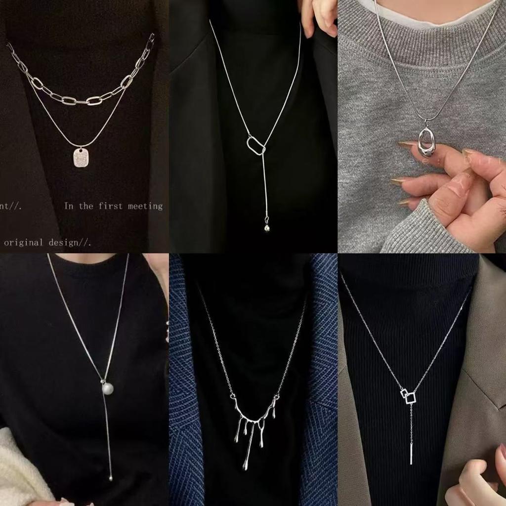 Autumn and Winter Sweater Chain Triangular Geometric Pull-up Necklace Light Luxury Fashion Versatile Temperament Simple Inner Necklace