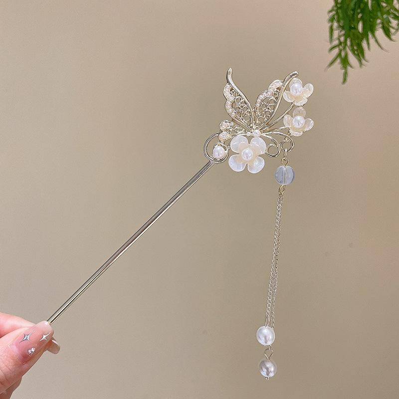 Alloy Hairpin Antique Female High-end Sense New Chinese Hairpin Versatile Fringed Hairpin Retro Back Head Disc Hair Headdress