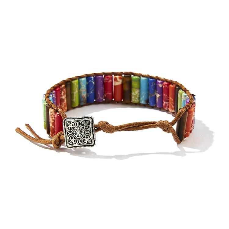 Stone Wrap Leather Bracelets Vintage 2 Strands Multilayer Woven for Women Men