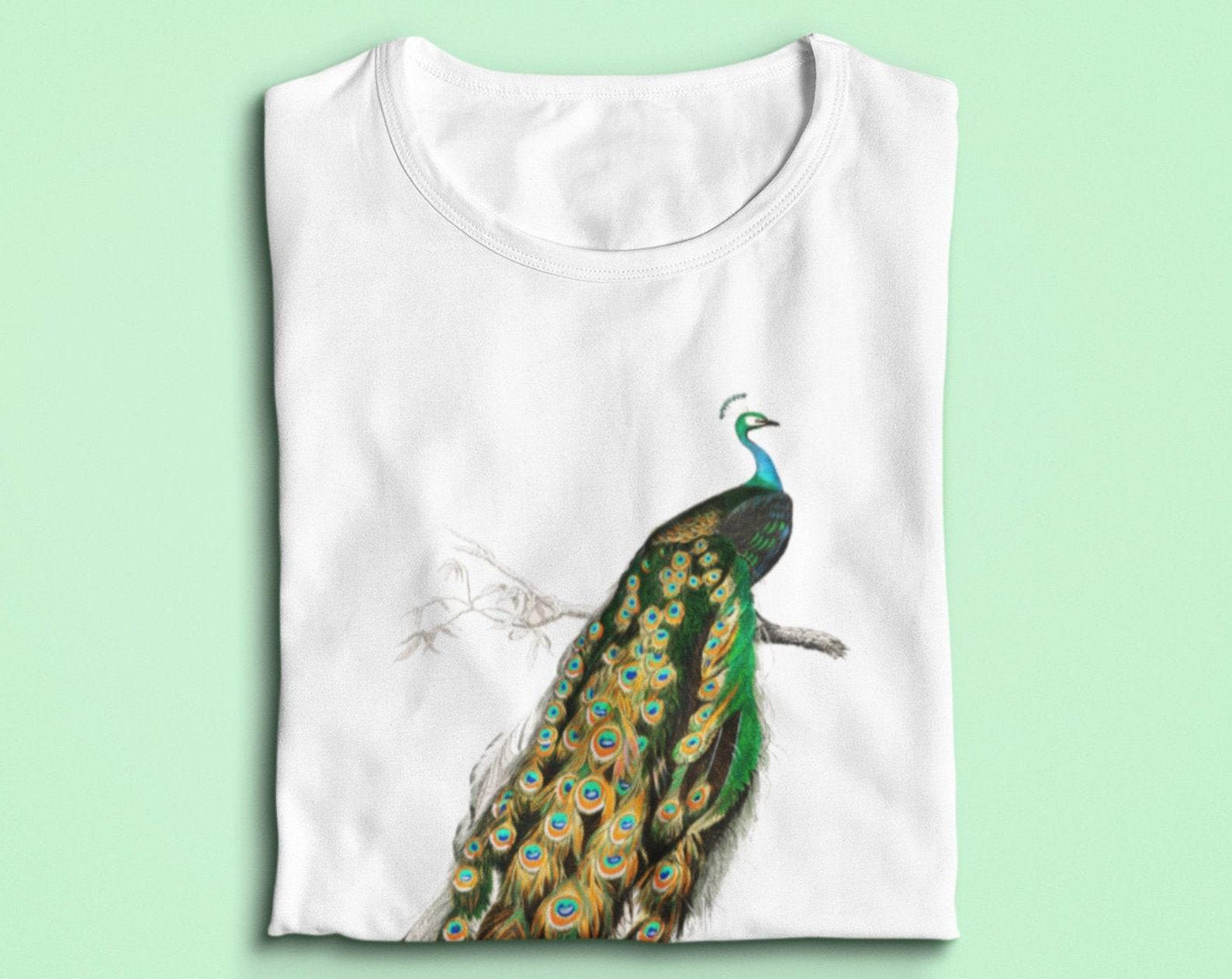 Vintage Peacock T-shirt: Charles Dessalines Art, Bird Painting XL