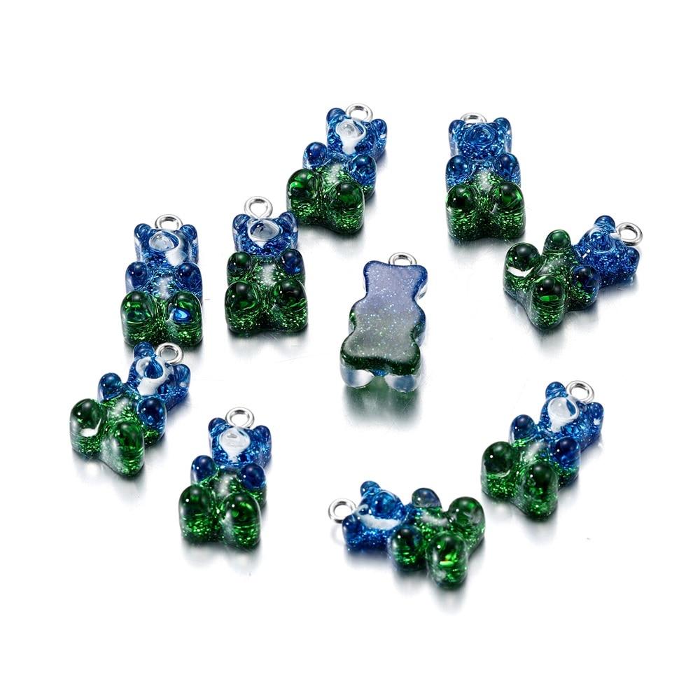 

10 шт. градиентные милые подвески в виде медведя из смолы, подвески для DIY ожерелье, браслет, серьги, кулон, ювелирные изделия, аксессуары для изготовления