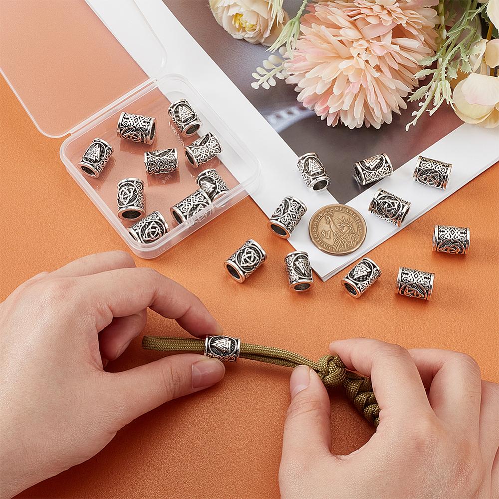 20Pcs 2 Styles Alloy European Beads Large Hole Beads Column with Trinity Knot & Valknut Pattern Antique Silver 15.5~16x11~12.5mm Hole: 7~8.5mm