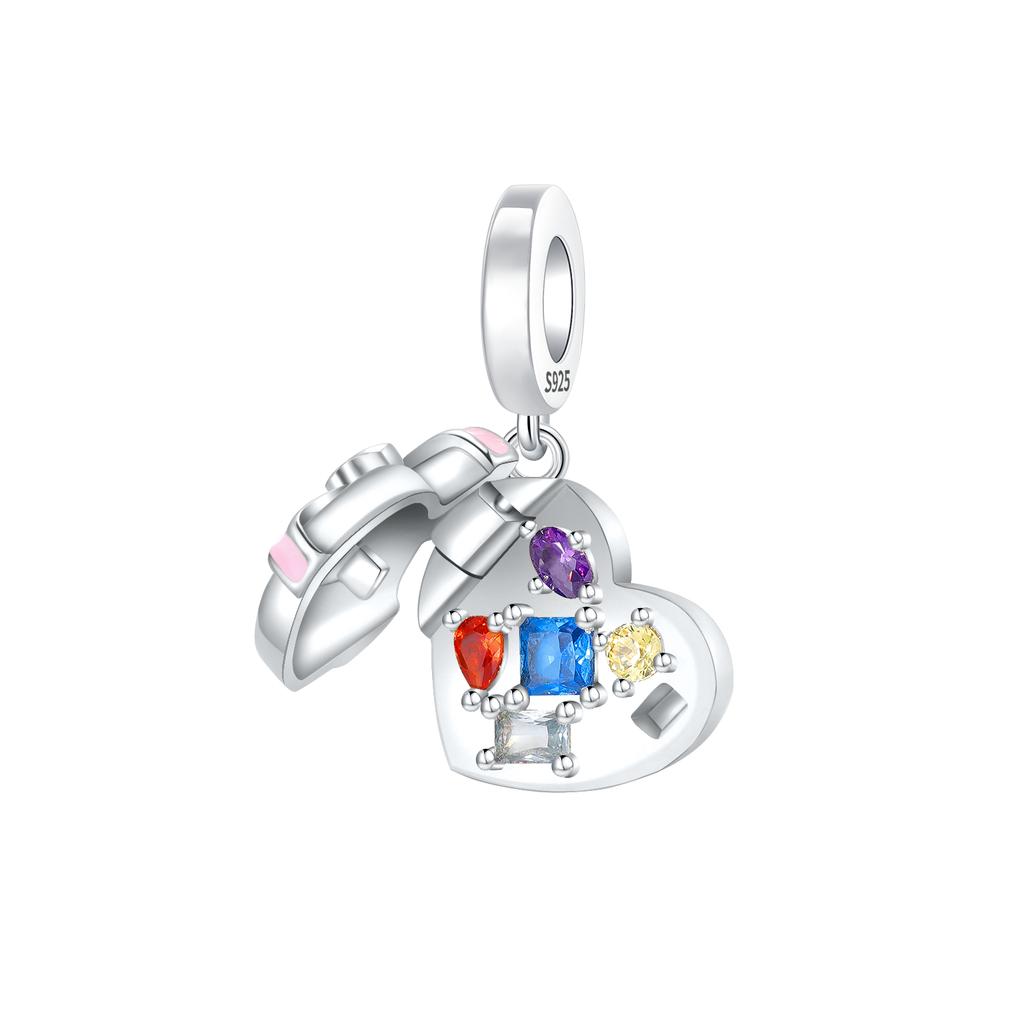 Sparkling Birthstone Charms Copper Heart Key Birthday Pendant Fit Original Necklace Bracelet Women Jewelry Diy Gift