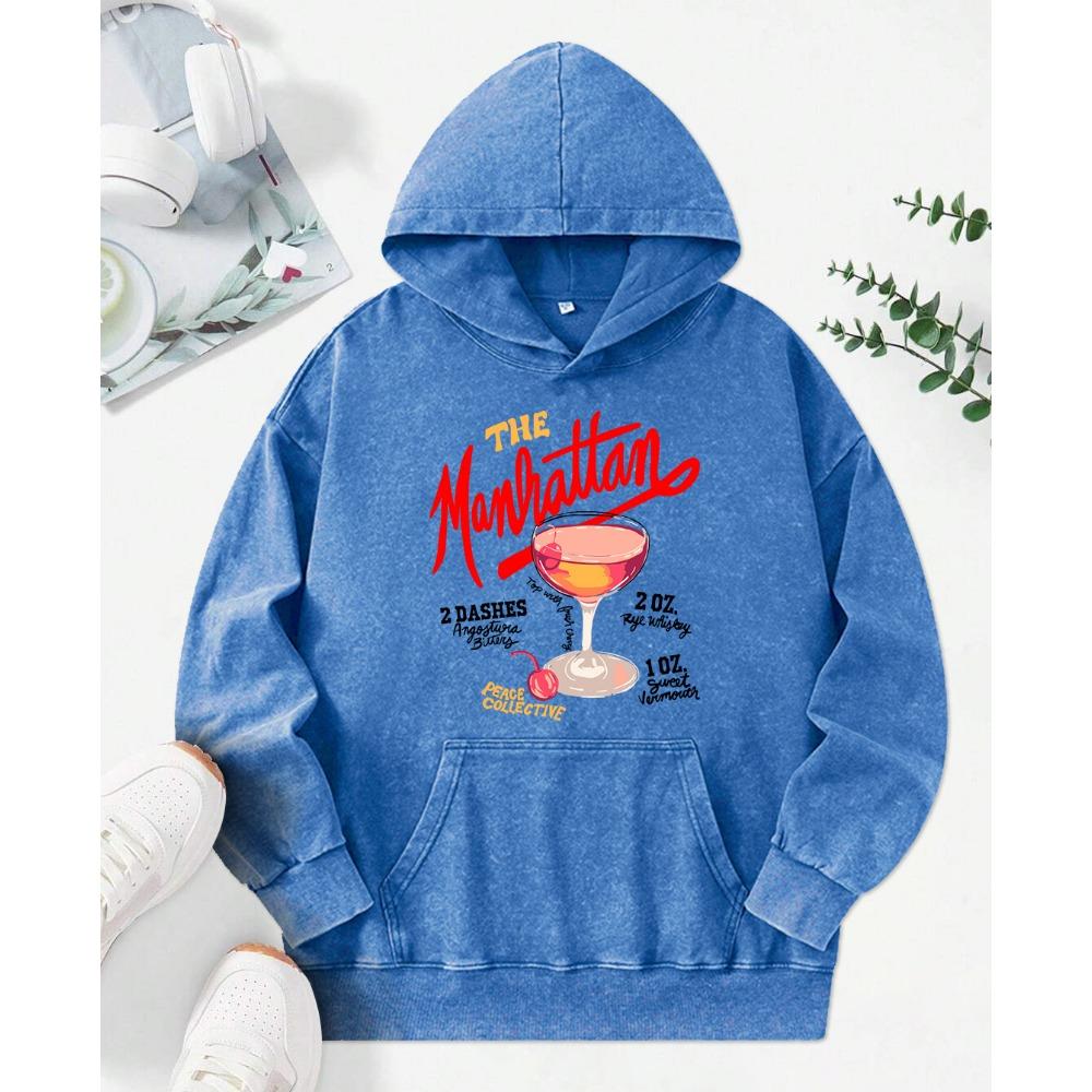 Der Manhattan Cherry Cocktail Print Washed Hoody Damen Y2K Hip Hop Kleidung Lässiger Baumwoll-Hoodie Oversize Pullover Weiblich