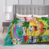 Soft Blanket Children Camping SpongeBobs Bikini Bottom Scene Throw Blanket  Flannel Bedspread For Home Decor Sofa Bed Cover