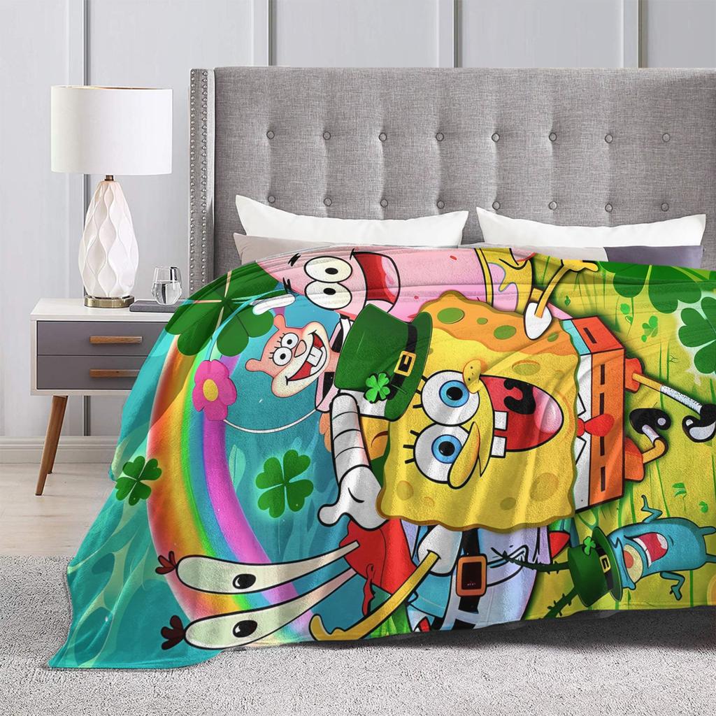 Soft Blanket Children Camping SpongeBobs Bikini Bottom Scene Throw Blanket Flannel Bedspread For Home Decor Sofa Bed Cover