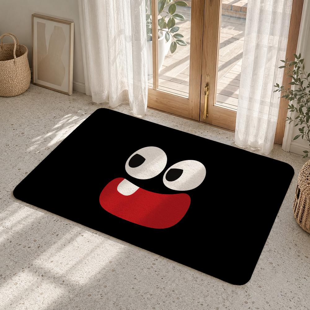 Cute Cartoon Eyes Floor Mat Flannel Rug Non Slip Absorbent Soft Washable For Entryway Hallway Bathroom Kitchen Decor