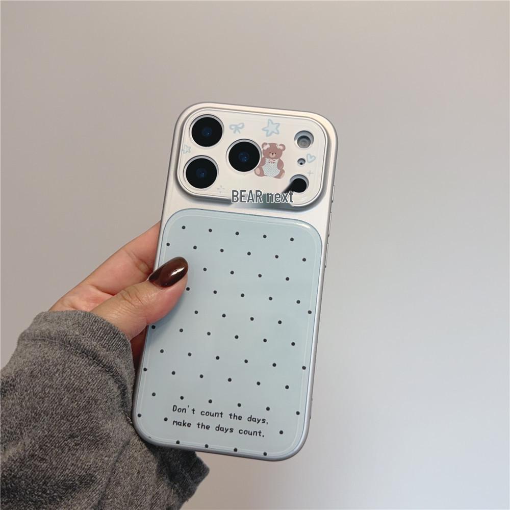 

Light Blue Polka Dot Bear iPhone Case, Electroplated Edge, Korean Style, Compatible with iPhone 15Pro, 16ProMax, and 17Pro. 15