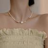 Baroque Shaped Freshwater Pearl Necklace with Feminine Qualities, Pieced Together with Collarbone Chain, Beaded Shell Necklace