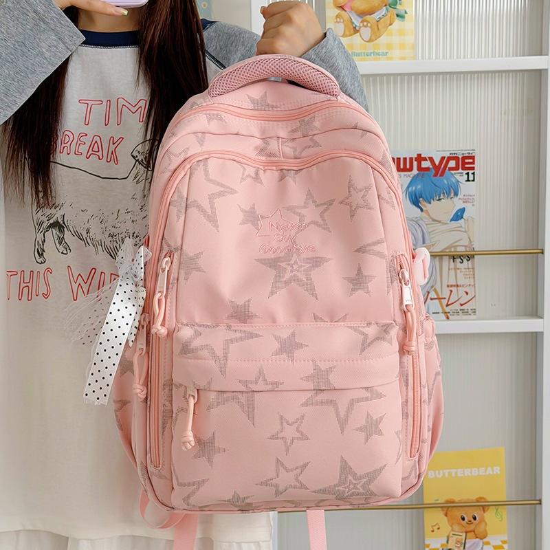 Schoolbag Wholesale Star Printed Backpack Large Capacity Multi-compartment Student School Bag Cute Star Pendant Casual Backpack
