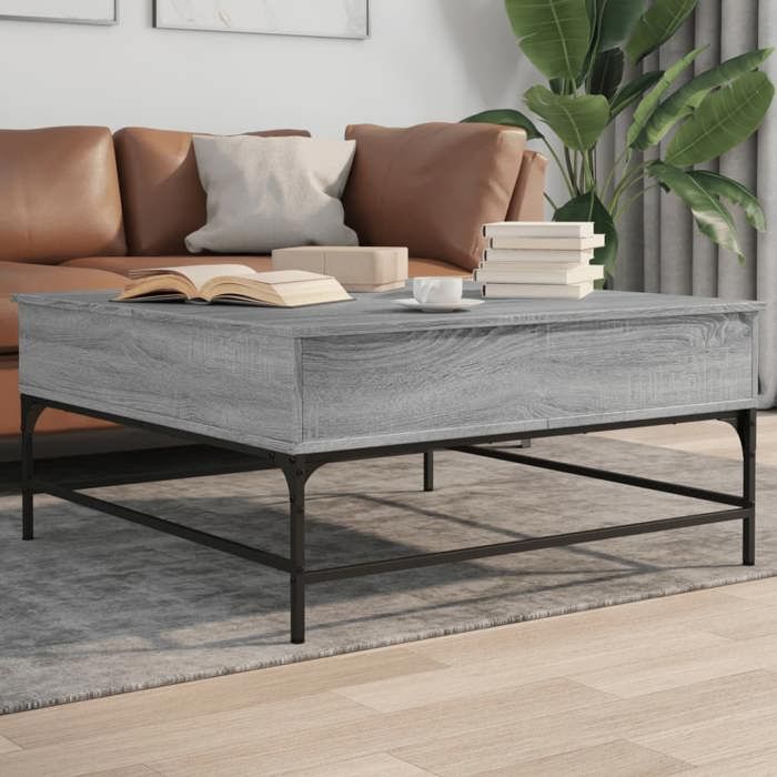 VidaXL Coffee Table, Side Table with Adjustable Feet, End Table with Compartments, Modern, Sonoma Grey Wood 3217067