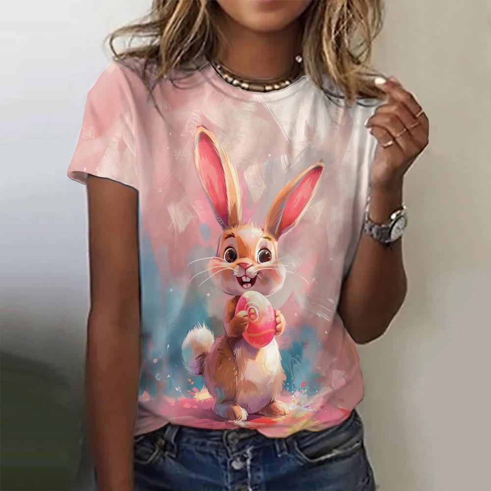 

Новая винтажная женская футболка с принтом кролика, топ больших размеров, женская одежда 2024, модная рубашка с коротким рукавом, летняя блузка с круглым вырезом 8XL