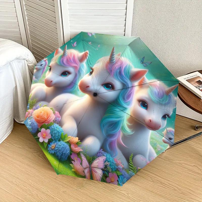 1pc Unicorn Fantasy Garden Umbrella with Plastic Handle,Suitable for All Seasons Home Travel Outdoor UmbrellaDD1417
