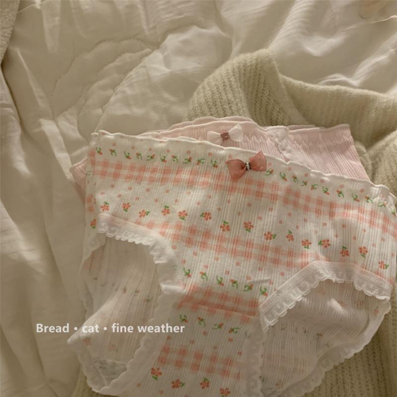 

Girl Like Small Цветочное нижнее белье из чистого хлопка Женские дышащие кружевные треугольные трусики one size